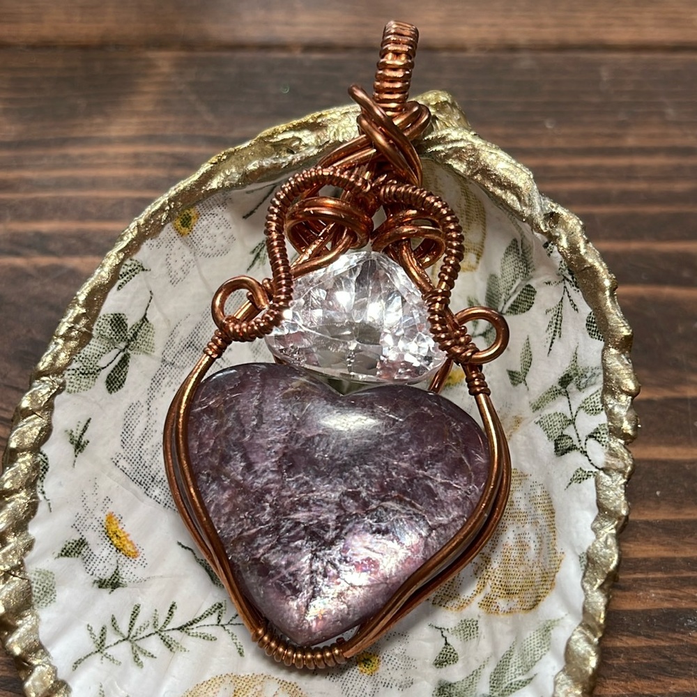 Kunzite & Gem grade Lepidolite Copper wire wrapped pendant🩷✨